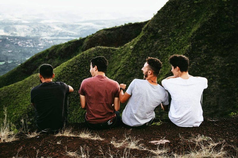 four friends hiking